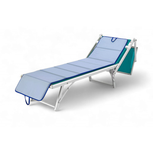 Colchoneta plegable para cama de playa, tumbona, piscina, doble cara 52x200 y grosor 2 cm, con asas, color Azul/Azul Claro
