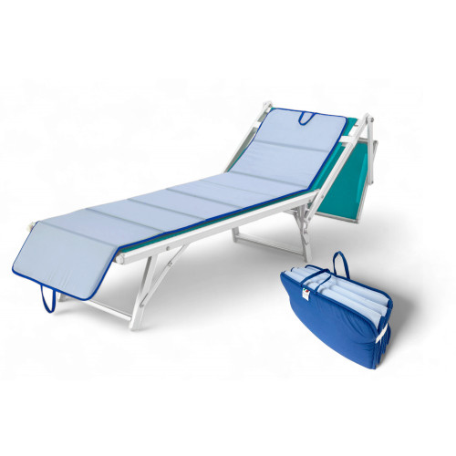 Colchoneta plegable para cama de playa, tumbona, piscina, doble cara 52x200 y grosor 2 cm, con asas, color Azul/Azul Claro