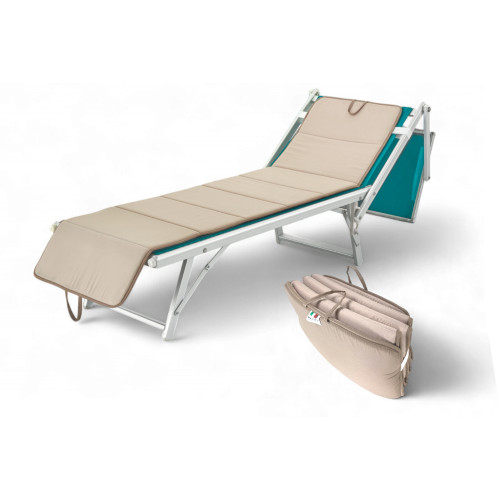 Matelas pliant pour lit de plage, transat, piscine, double face 52x200 et 2 cm d’épaisseur, avec poignées, couleur beige/gris to