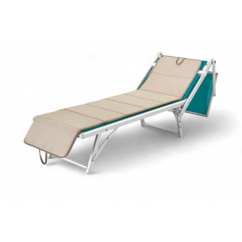 Matelas pliant pour lit de plage, transat, piscine, double face 52x200 et 2 cm d’épaisseur, avec poignées, couleur beige/gris to