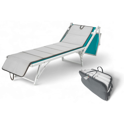 Matelas pliant pour lit de plage, transat, piscine, double face 52x200 et 2cm d’épaisseur, avec poignées, gris foncé et gris cla