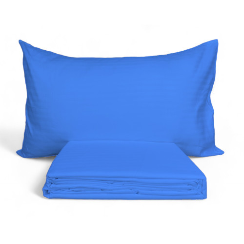 Microfiber double sheet set, light blue, striped satin, no iron, 2 squares