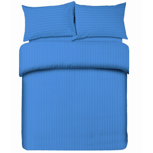 Ensemble de draps doubles en microfibre, bleu clair, satiné rayé, sans repassage, 2 carrés