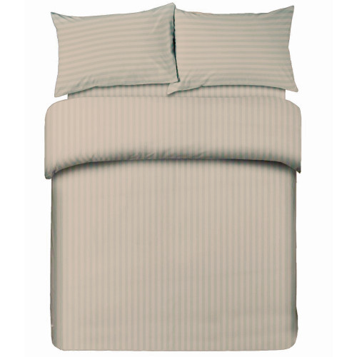 Double sheet set in microfiber, dove grey, striped satin, no iron, 2 squares