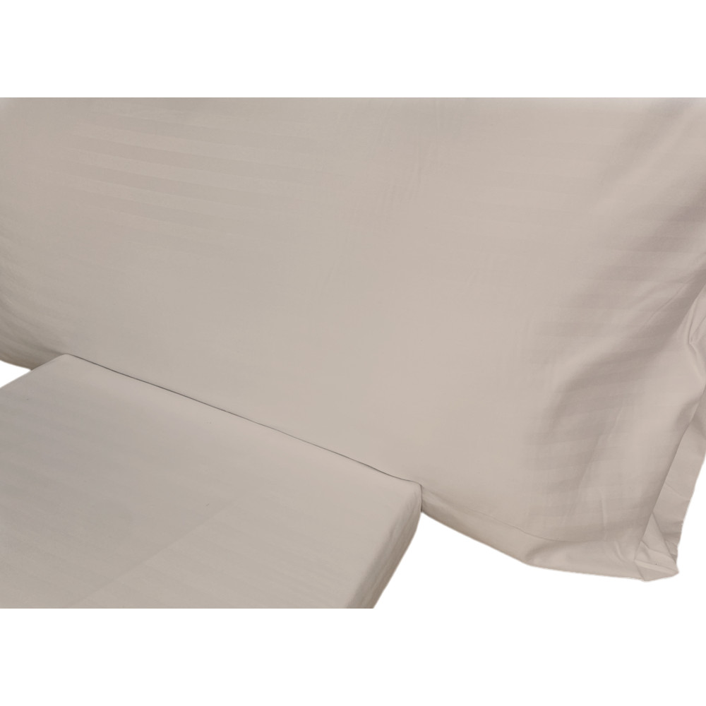 Double sheet set in microfiber, dove grey, striped satin, no iron, 2 squares