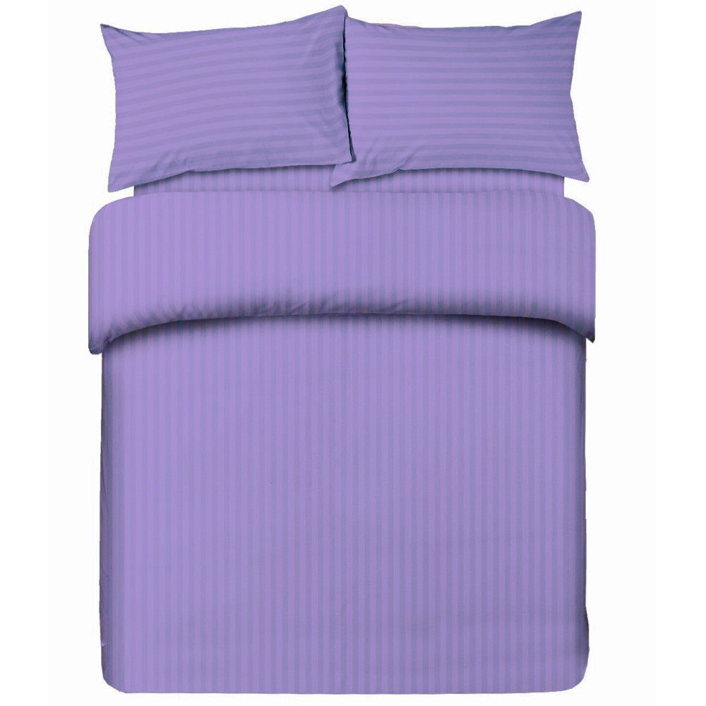 Ensemble de draps doubles en microfibre, lilas, satiné rayé, sans repassage, 2 carrés