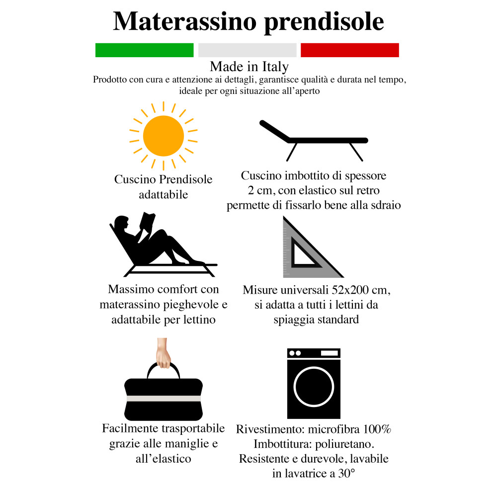 Materassino Pieghevole per Lettino Mare, Sdraio, Piscina, Double Face 52x200 e spessore 2 cm, con maniglie, colore Blu/Azzurro