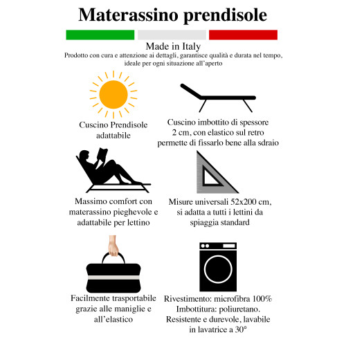 Materassino Pieghevole per Lettino Mare, Sdraio, Piscina, Double Face 52x200 e spessore 2 cm, con maniglie, colore Beige/Tortora