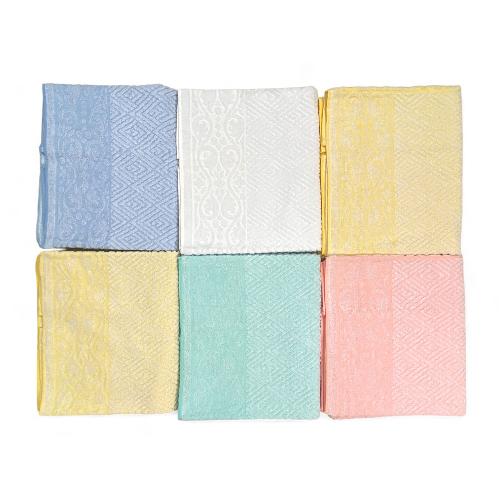 Set 6 Asciugamani Bagno Grandi, Modello Venere, Jacquard, Puro Cotone, Colori Assortiti, Made in Italy