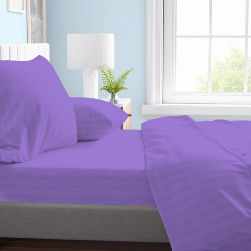 Mikrofaser-Doppellaken-Set, flieder, gestreifter Satin, ohne Bügeleisen, 2 Quadrate