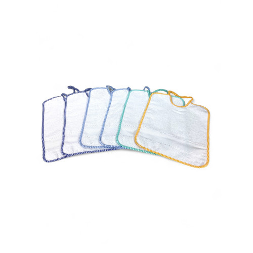 Lot DE 6 BAVOIRS BAVOIRS bébé tom POUCE © cm. 28 x 33 gag avec élastique de coton et de toile AÏDA à broder le nom de