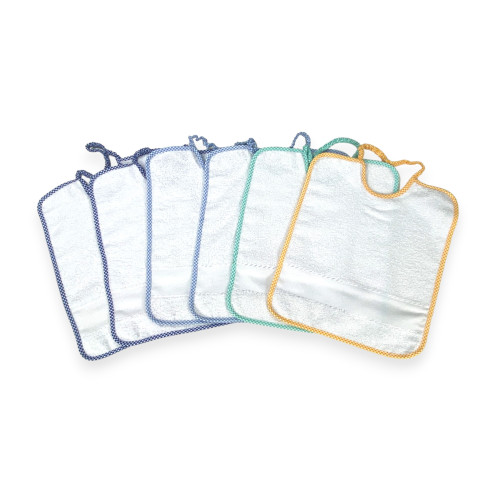 SET 6 BAVAGLINI BAVETTE bambino POLLICINO © cm. 28 x 33 bavaglio con elastico puro cotone con tela AIDA per ricamare il nome