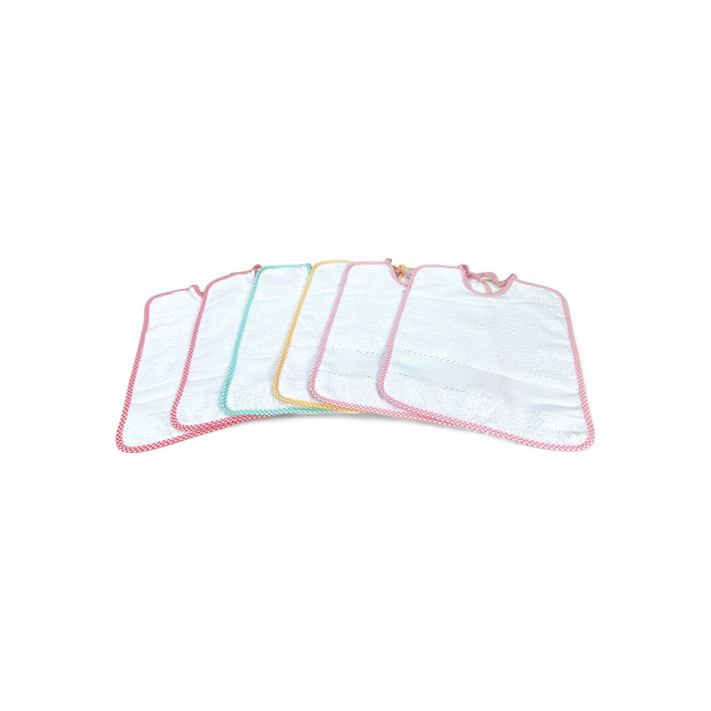SET 6 BAVAGLINI BAVETTE bambino POLLICINO © cm. 28 x 33 bavaglio con elastico puro cotone con tela AIDA per ricamare il nome