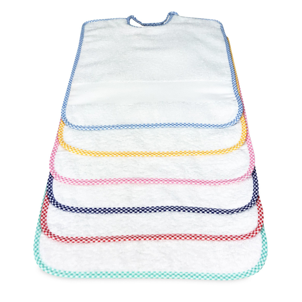 SET 6 BAVAGLINI BAVETTE bambino POLLICINO © cm. 28 x 33 bavaglio con elastico puro cotone con tela AIDA per ricamare il nome