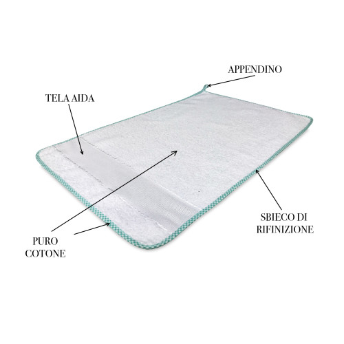 ENSEMBLE de 6 SERVIETTES de POLLICINO © ASILE sont bordées d'une COULEUR unie avec de la toile AÏDA à broder le nom de