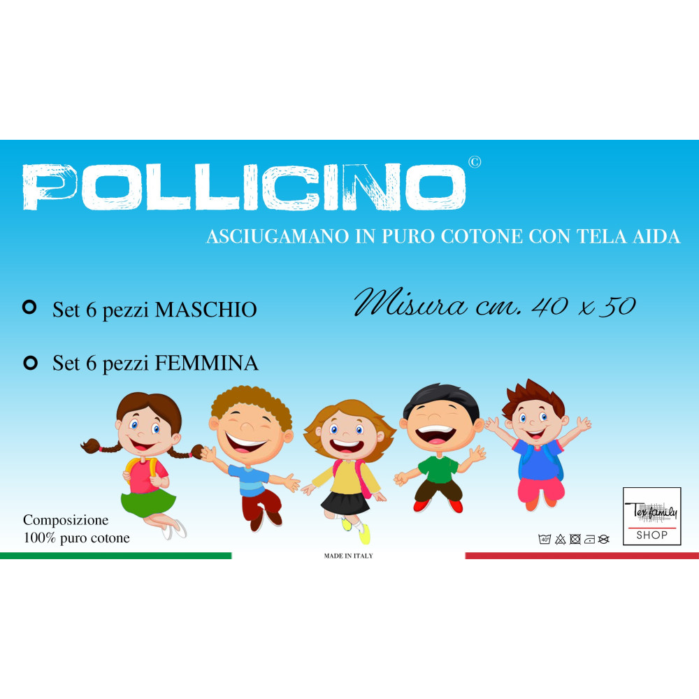 JUEGO DE 6 TOALLAS DE JARDÍN DE INFANTES © con bordes en COLOR LISO con lona AIDA para bordar el nombre