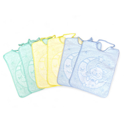 SET 6 BAVAGLINI BAVETTE bambino JACK © cm. 30x39 misura MAXI bavaglio con elastico puro cotone