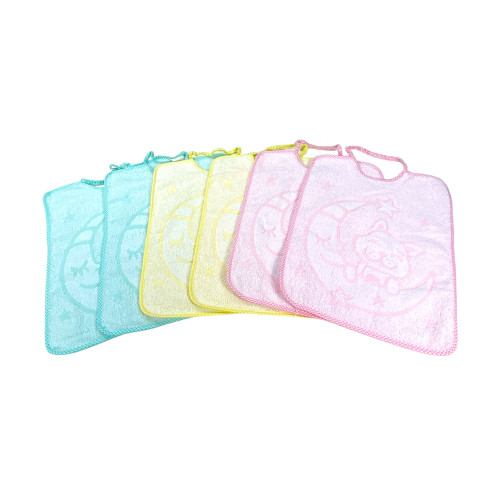 SET 6 BAVAGLINI BAVETTE bambino JACK © cm. 30x39 misura MAXI bavaglio con elastico puro cotone