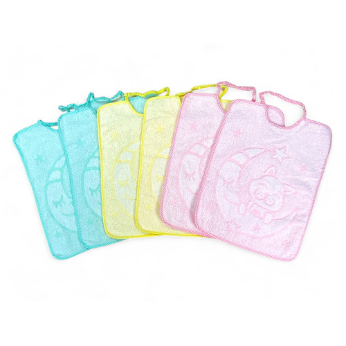SET 6 BAVAGLINI BAVETTE bambino JACK © cm. 30x39 misura MAXI bavaglio con elastico puro cotone