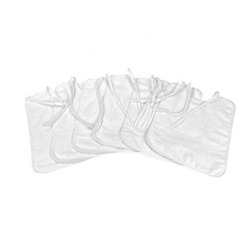 Set de 6 Baberos Blancos de Puro Algodón con Cordones, Lona Aida para Bordado, Doble Cara 25x35 cm, Alta Resistencia, Made in It