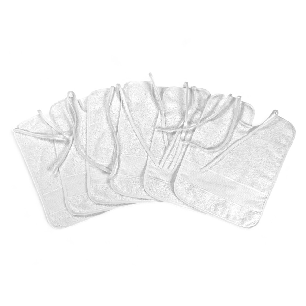 Set mit 6 weißen Lätzchen aus reiner Baumwolle mit Schnürsenkeln, Aida Canvas zum Besticken, doppelseitig 25x35 cm, hohe Widerst