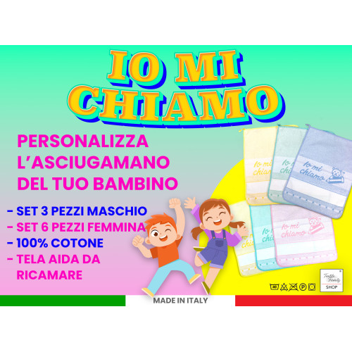 Asciugamani Asilo 40x55 cm, Puro Cotone Double Face, Set Asilo Nido, Tela Aida da Ricamare, Made in Italy, Morbido e Resistente