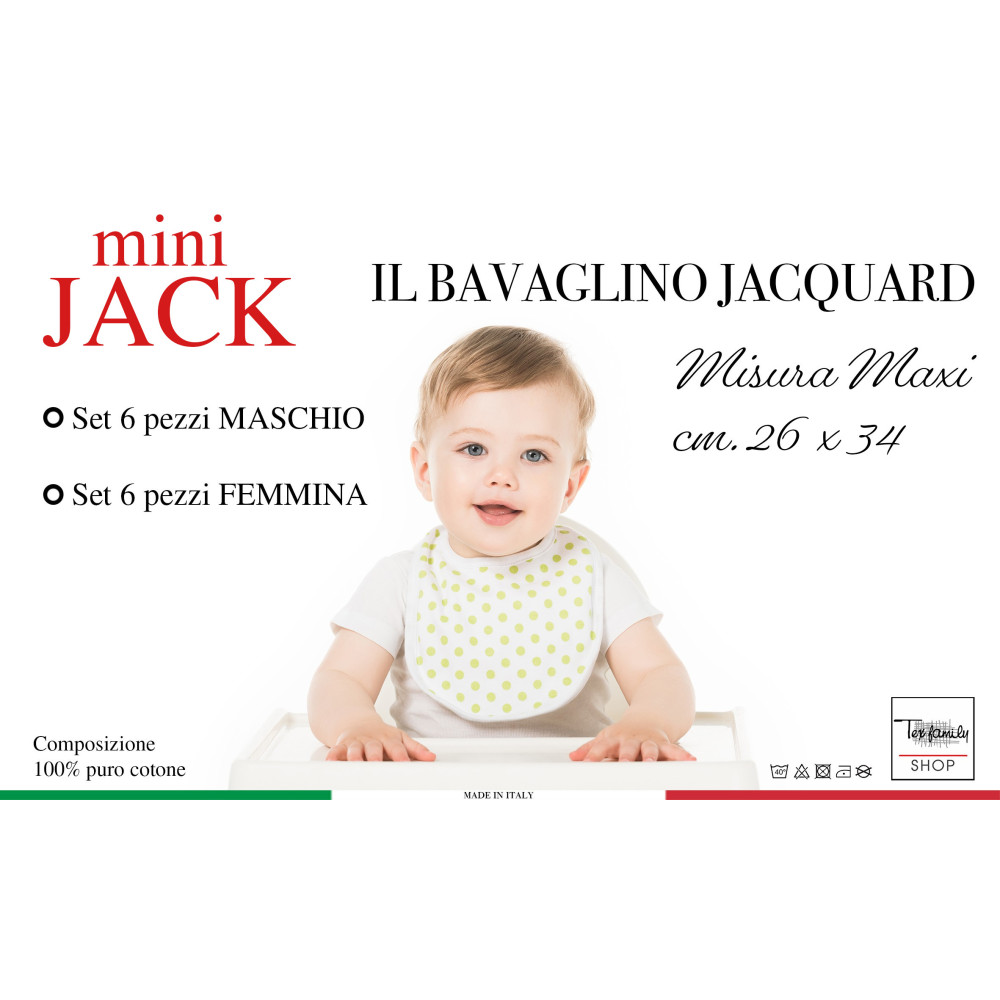 SET DE BAVOIR POUR GARÇONS ET FILLES MINI © JACK cm. Bâillon 26x34 avec élastique en pur coton