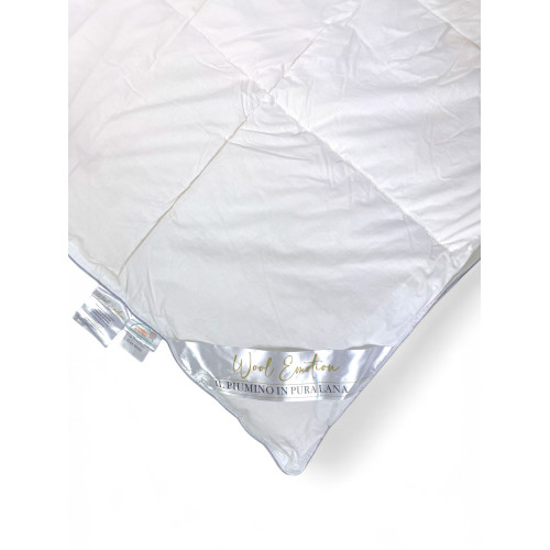 Winter Down Jacket in 100% Natural Pure Wool, Wool Emotion, Soft White Cotton Cover, Silver Profile, 500gsm