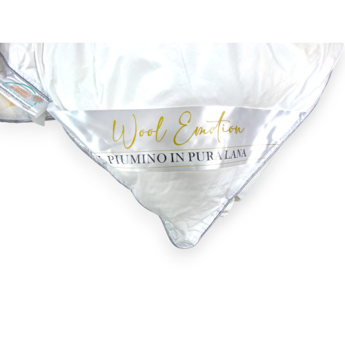 Plumífero de invierno en pura lana 100% natural, Wool Emotion, funda de algodón blanco suave, perfil plateado, 500 g/m²