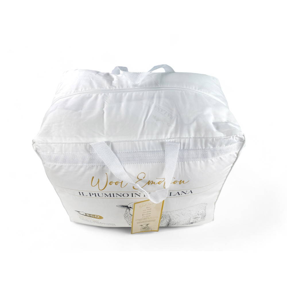 Plumífero de invierno en pura lana 100% natural, Wool Emotion, funda de algodón blanco suave, perfil plateado, 500 g/m²