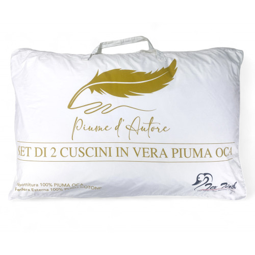 Almohadas de Plumas, Set de 2 Almohadas de Cama Doble Pluma de Ganso 50x80 cm, 1100g, Suaves, Hipoalergénicas y Ergonómicas