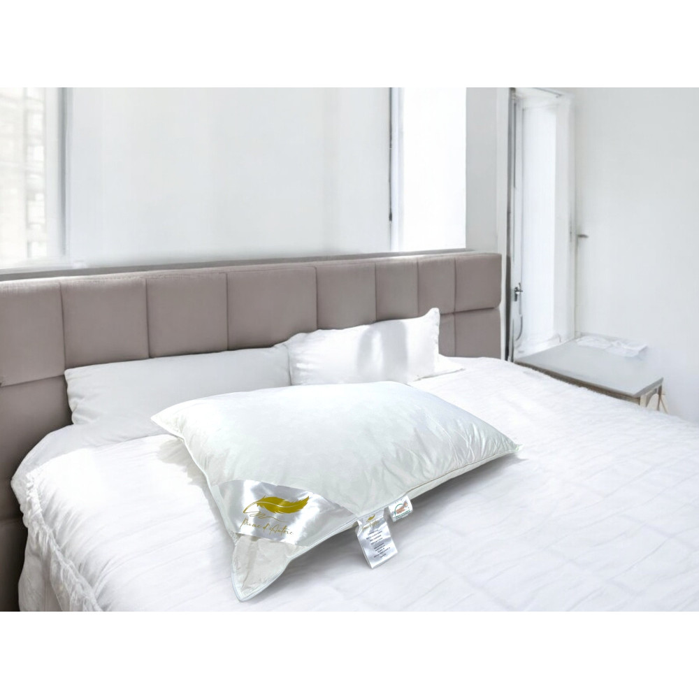 Feather Pillows, Set of 2 Double Bed Pillows Goose Feather 50x80 cm, 1100g, Soft, Hypoallergenic and Ergonomic