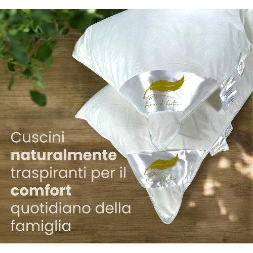 Almohadas de Plumas, Set de 2 Almohadas de Cama Doble Pluma de Ganso 50x80 cm, 1100g, Suaves, Hipoalergénicas y Ergonómicas