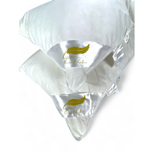 Guanciali Piume d'Autore, Set di 2 Cuscini Letto Matrimoniale Piuma d'Oca 50x80 cm, 1100g, Morbidi, Ipoallergenici e Ergonomici