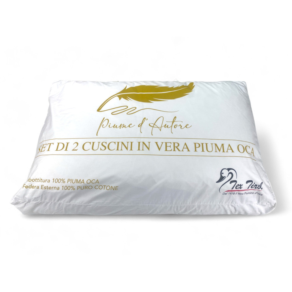 Almohadas de Plumas, Set de 2 Almohadas de Cama Doble Pluma de Ganso 50x80 cm, 1100g, Suaves, Hipoalergénicas y Ergonómicas