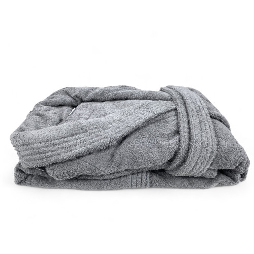Grauer Schal-Frottee-Bademantel ohne Kapuze aus reiner Baumwolle, made in Italy