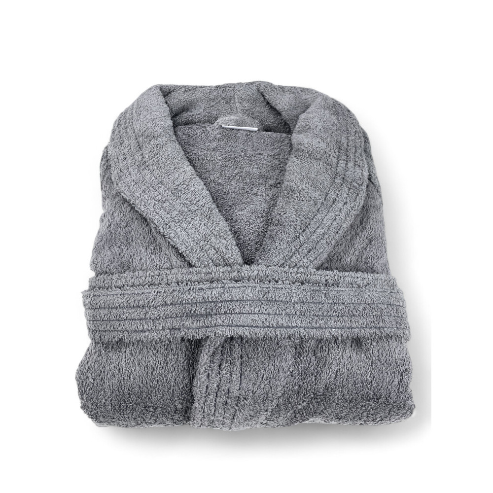 Grey hoodless shawl terry robe made of pure cotton made in Italy