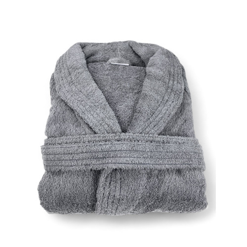 Grauer Schal-Frottee-Bademantel ohne Kapuze aus reiner Baumwolle, made in Italy