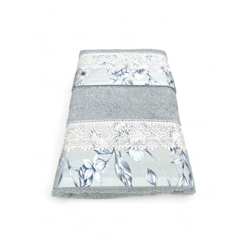 Juego de toallas 1+1 encaje de macramé gris glicinia, puro algodón, made in Italy, idea de regalo, caja elegante