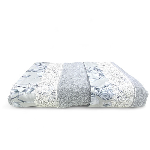 Set de serviettes 1+1 Macramé dentelle glycine gris, pur coton, Made in Italy, Idée cadeau, Boîte élégante