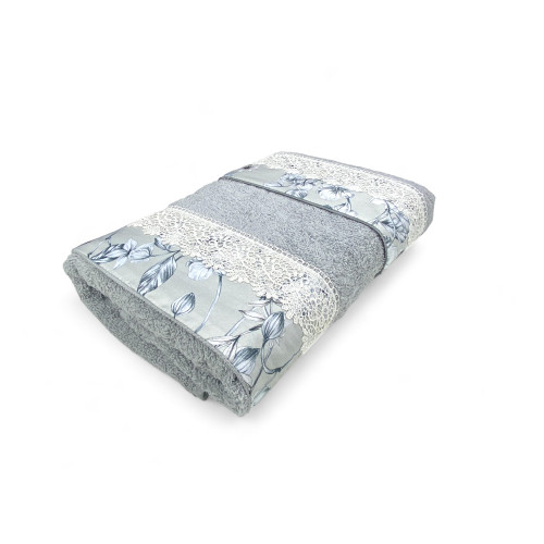 Towel Set 1+1 Macramé Lace Wisteria Grey, Pure Cotton, Made in Italy, Gift Idea, Elegant Box