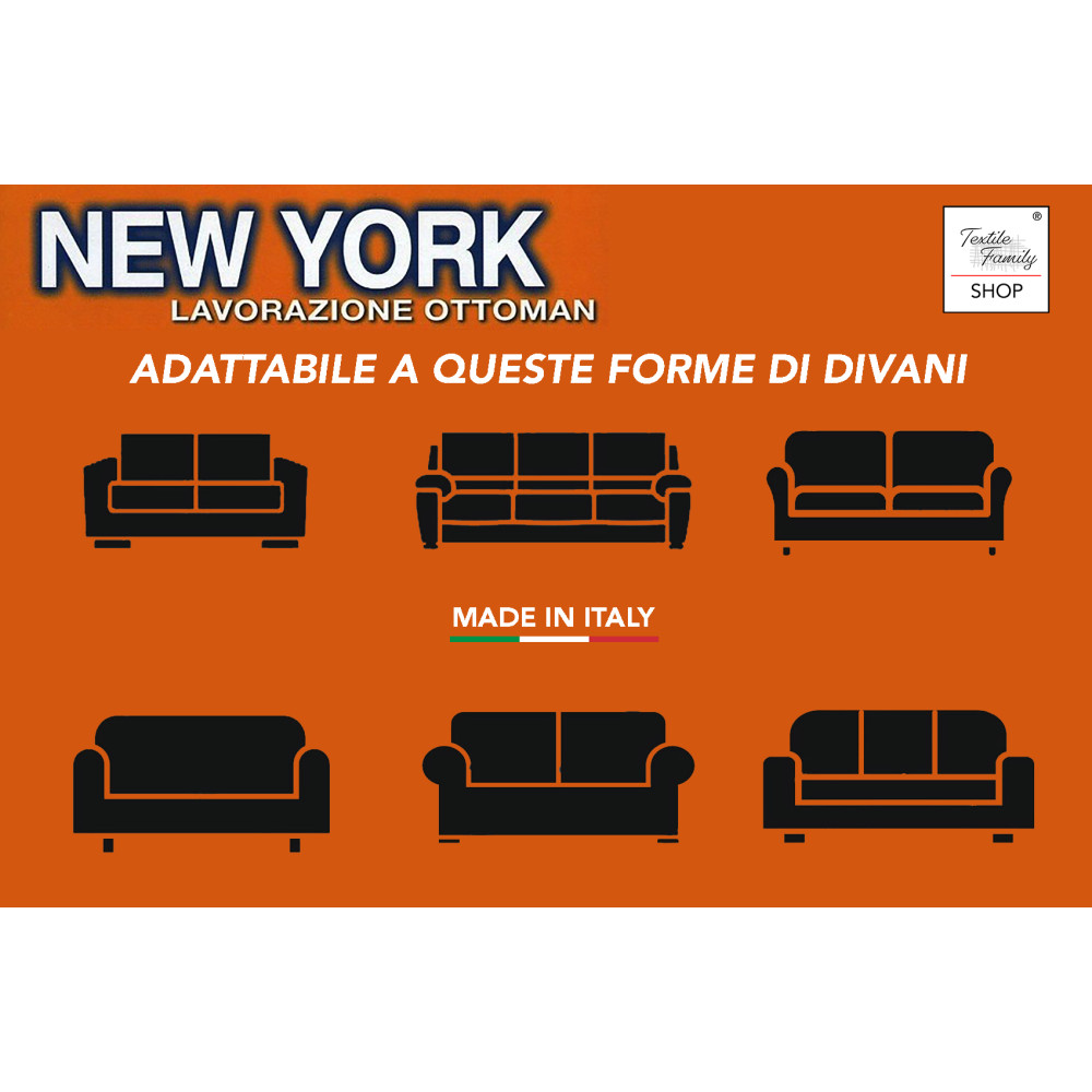 New York Orange Funda de Sofá Elástica, Antiarañazos, para Sofás con Reposabrazos, Funda de Sofá Universal, Made in Italy