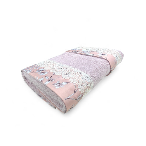 Towel Set 1+1 Macramé Lace Wisteria Pink, Pure Cotton, Made in Italy, Gift Idea, Elegant Box