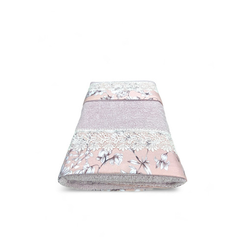 Towel Set 1+1 Macramé Lace Wisteria Pink, Pure Cotton, Made in Italy, Gift Idea, Elegant Box