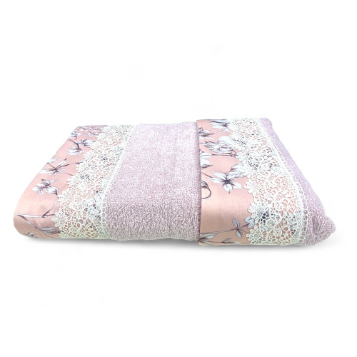 Set Asciugamani 1+1 Pizzo Macramè Glicine Rosa, Puro Cotone, Made in Italy, Idea Regalo, Confezione Elegante