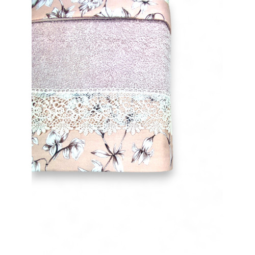 Towel Set 1+1 Macramé Lace Wisteria Pink, Pure Cotton, Made in Italy, Gift Idea, Elegant Box