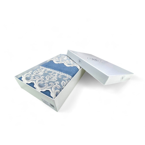 Set de serviettes 1+1 Macramé dentelle Malika Avio, pur coton, Made in Italy, Idée cadeau, Boîte élégante