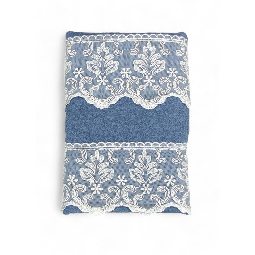 Towel Set 1+1 Macramé Lace Malika Avio, Pure Cotton, Made in Italy, Gift Idea, Elegant Box