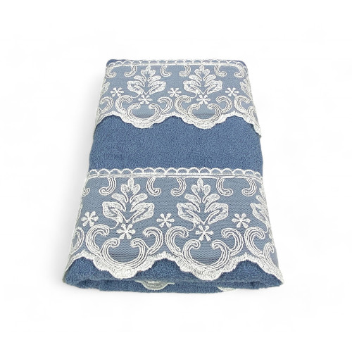 Towel Set 1+1 Macramé Lace Malika Avio, Pure Cotton, Made in Italy, Gift Idea, Elegant Box