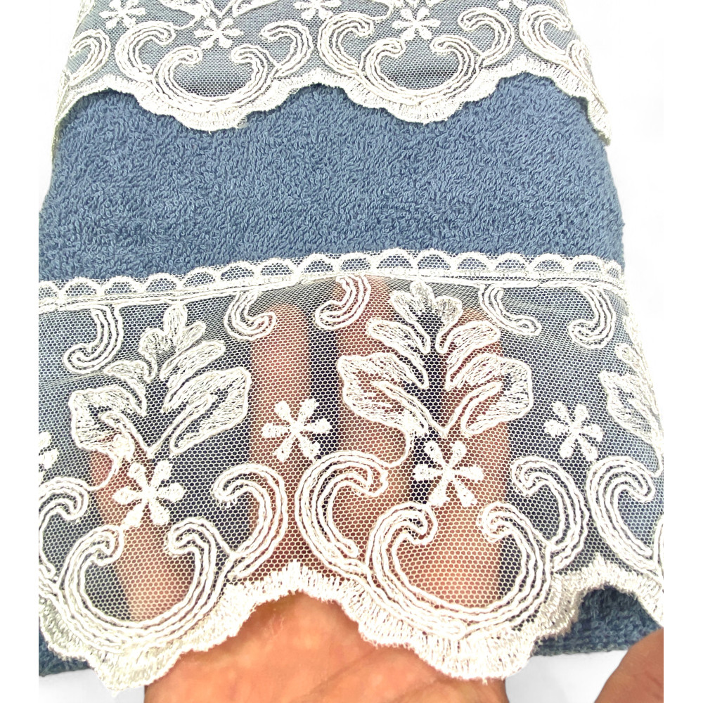 Set de serviettes 1+1 Macramé dentelle Malika Avio, pur coton, Made in Italy, Idée cadeau, Boîte élégante